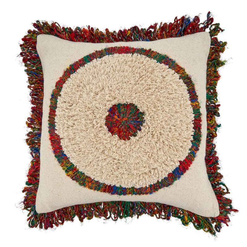 Saro Lifestyle Boho Circle Pillow - Poly Filled, 20" Square, Multi, 1 of 4