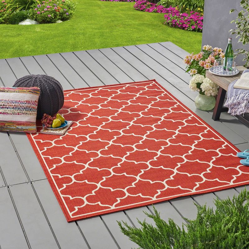 Thornhill Geometric Outdoor Rug Red/Ivory - Christopher Knight Home, 4 of 7