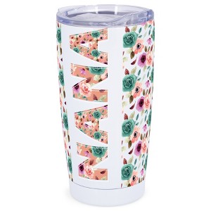 Elanze Designs 20 oz Stainless Steel On the Go Insulated Travel Tumbler With Push Top Lid, Nana Pink & Blue Floral White - 1 of 4