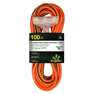 GoGreen Power (GG-15100) 14/3 Heavy Duty Extension Cord-Lighted End, 100', Orange - 1 of 4