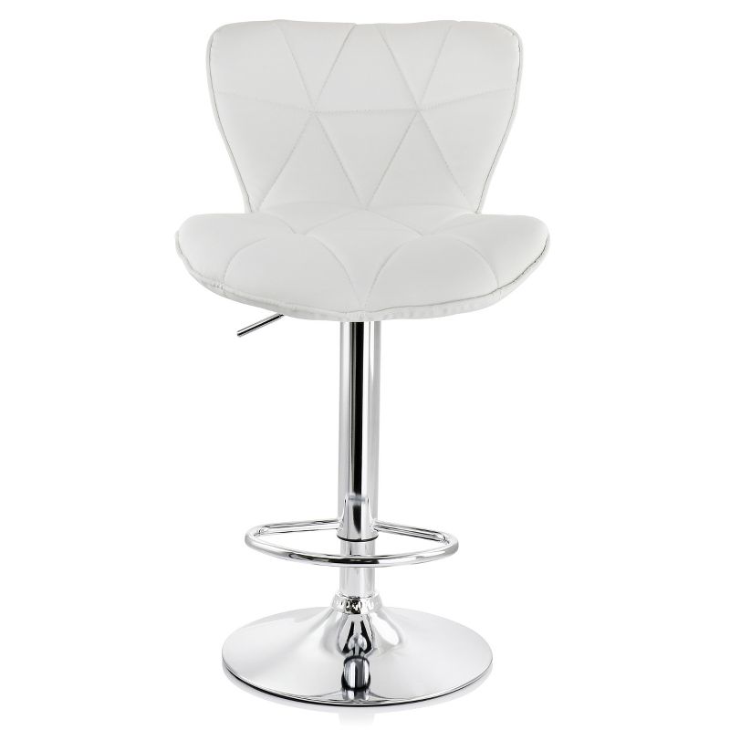 Elama 2 Piece Diamond Tufted Faux Leather Adjustable Bar Stool in White with Chrome Base, 5 of 10