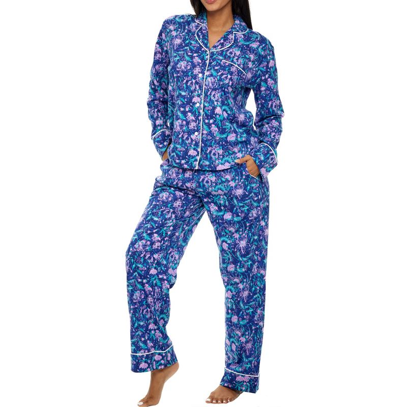 Women's Soft Cotton Knit Jersey Pajamas Lounge Set, Long Sleeve Top and Pants with Pockets, 1 of 10