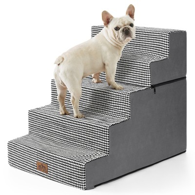 5-Tier Widened Support Pet Stairs, Non-Slip Foldable Dog Steps for Bed & Couch with Removable Cover