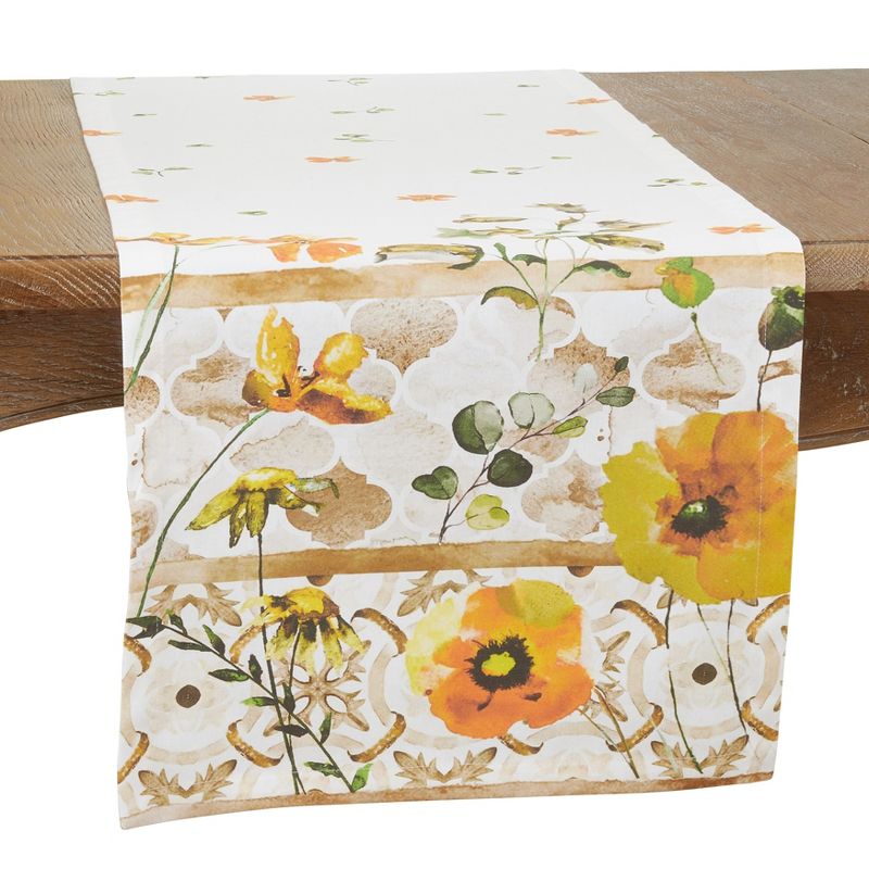Saro Lifestyle Floral Block Print Runner, Multi, 16" x 72", 1 of 6