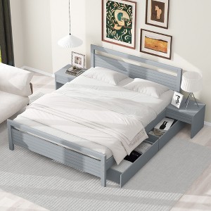 NicBex Queen Size Platform Bed Modern Pine Bed Frame with Headboard, 2 Bedside Tables and 2 Storage Drawers for Bedroom, No Box Spring Required - 1 of 4