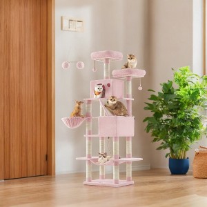 81.1 Inch Large Cat Tree Tower  with 13 Scratching Posts, 2 Perches, 2 Caves, Basket, Hammock, Pompoms - Multi-Level Plush Cat Condo for Indoor Cats - 1 of 4