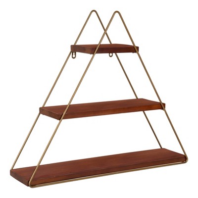 24.2" x 21" Tilde Three-Tier Triangle Wood and Metal Wall Shelf - Kate & Laurel All Things Decor