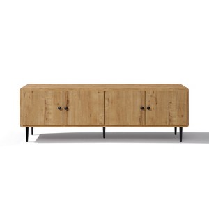 LuxenHome Oak Manufactured Wood 64.5-Inch Wide 4-Door TV Console Cabinet Brown - 1 of 4