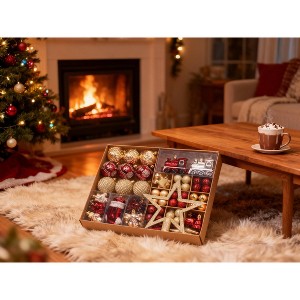 Red & Gold Shatterproof Christmas Baubles with Hanging Strings, 2.36 Inch Glitter Ornaments for Holiday Decor - 1 of 4