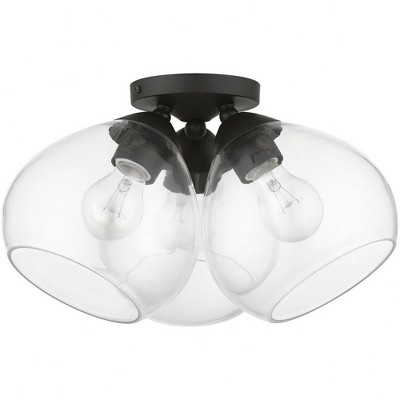 Catania Black and Clear Glass 3-Light Semi-Flush Mount