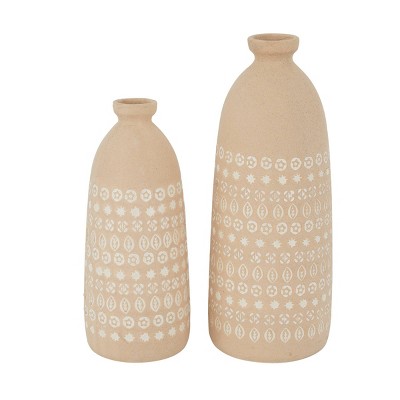 Set Of 2 Ceramic Vase With Star Patterns Beige - Olivia & May : Target