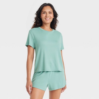 Image of Women's Pointelle Short Sleeve Top and Shorts Pajama Set - Auden™ Green M