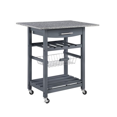 FONTOI Mobile Kitchen Island with Underneath Drawer, Rolling Trolley Serving Cart Slide-Out Wire Storage Basket, Grey, 15.75"*33.55"*30"