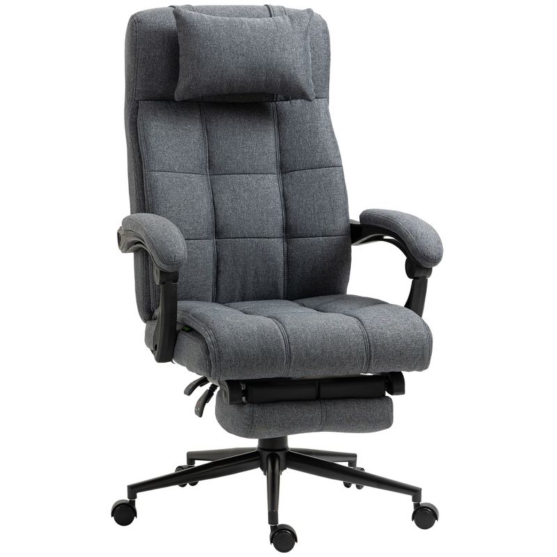 Vinsetto Executive Linen-Feel Fabric Office Chair High Back Swivel Task Chair with Adjustable Height Upholstered Retractable Footrest, Headrest and Padded Armrest, 1 of 15