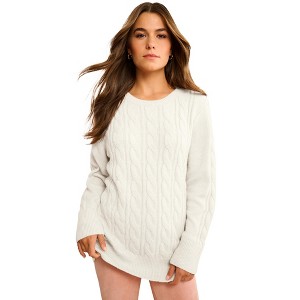 Roaman's Plus Size Cozy Cable Sweater Tunic - 1 of 4