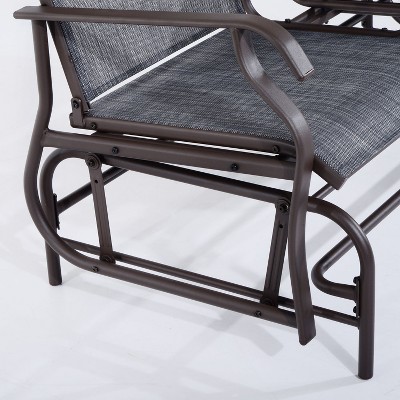 Twin Comfort Outdoor Glider Bench with Center Table, Brown and Gray