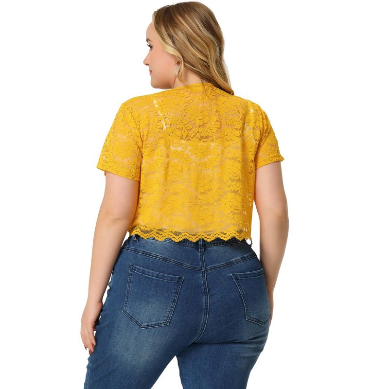 Agnes Orinda Women's Plus Size Lace Allover Spring Off Lightweight Short Sleeve Crop Shrugs, 4 of 7