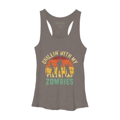 Women's Design By Humans Halloween Chillin With My Zombies Funny By Ering Racerback Tank Top