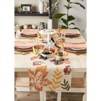 Fall Scattered Leaves Embroidered Cotton Polyester Table Runner