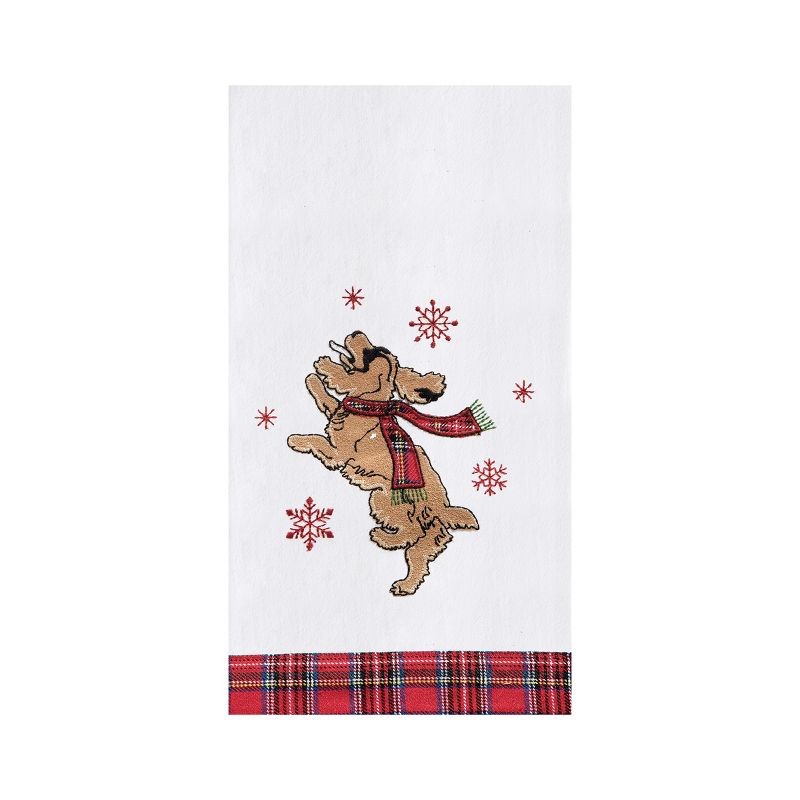 C&F Home Festive Dog Jumping Christmas Holiday Machine Washable Embellished Flour Sack Kitchen Towel 27L x 18W in., 1 of 5