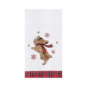 C&F Home Festive Dog Jumping Christmas Holiday Machine Washable Embellished Flour Sack Kitchen Towel 27L x 18W in.