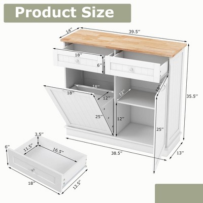 White Rubber Wood Kitchen Trash Cabinet with Adjustable Shelf