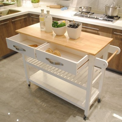 NicBex Mobile Kitchen Island Cart Kitchen Storage Cabinets Island Cart with 3-Tier Shelves and 2 Drawers for Kitchen