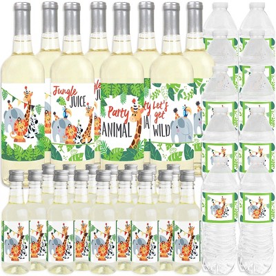 Big Dot of Happiness Jungle Party Animals - Safari Zoo Animal Birthday Party or Baby Shower Decor - Beverage Bar Kit - 34 Pieces