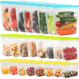 24 Pack Reusable Food Storage Bags, 8 Gallon 8 Sandwich 8 Snack BPA Free Microwave Safe - 1 of 4