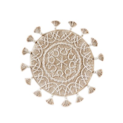 Knightsbridge Beautiful Circle Design Premium Quality Year Round Cotton  With Non-skid Back Bath Rug Stone : Target