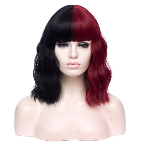 Unique Bargains Curly Wig Human Hair Wigs For Women With Wig Cap Shoulder  Length 200g Black Red 16