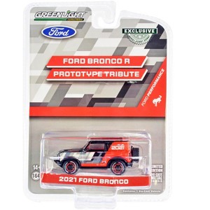 2021 Ford Bronco "R Prototype Tribute" Ed Black and Orange w/Graphics and Roof Rack 1/64 Diecast Model Car by Greenlight - 1 of 3