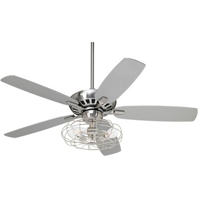 52" Casa Vieja Modern Industrial Indoor Ceiling Fan with Light LED Dimmable Remote Brushed Nickel Open Cage for Living Room Kitchen