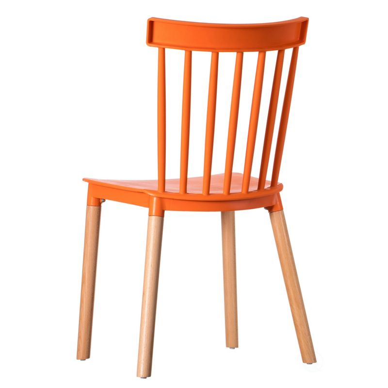 Fabulaxe Plastic Dining Chair Windsor Design with Beech Wood Legs, Orange Set of 4, 4 of 8