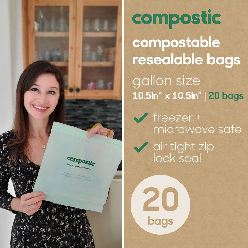 Compostic Compostable Freezer Safe Gallon Bags - 20ct, 5 of 9