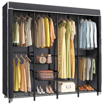 VIPEK V40C Pro Coverd Clothes Rack Bedroom Wardrobe Closet, Freestanding Heavy Duty Black Clothing Rack with Oxford Fabric Cover