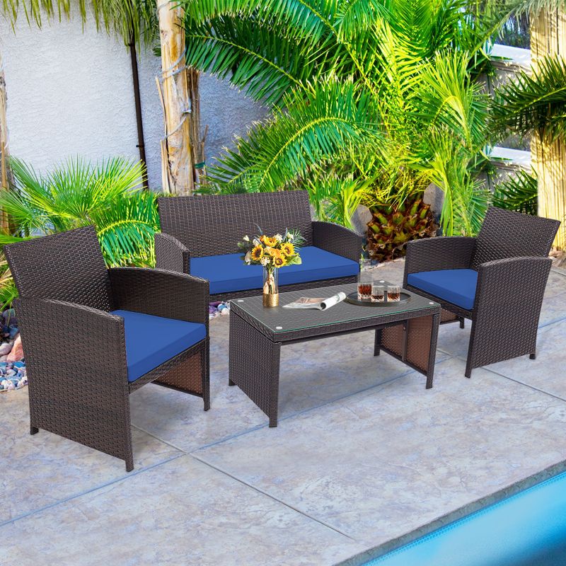 Tangkula 8PCS Outdoor Patio Furniture Sets Weather-Resistant Rattan Sofas w/ Soft Cushion Navy, 3 of 9