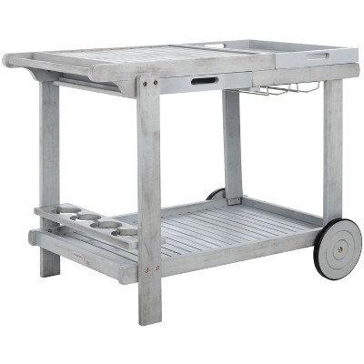 Gray Acacia Wood Outdoor Tea Trolley with Storage