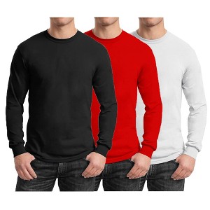 Galaxy By Harvic Men's Cotton-Blend Long Sleeve Crew Neck Tee 3-Pack - 1 of 2