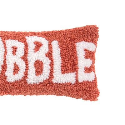 Gobble Script Orange and White Hooked Accent Pillow