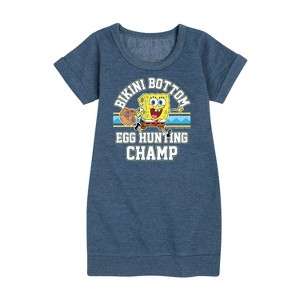 - SpongeBob SquarePants - Bikini Bottom Egg Hunting Champ Graphic Short Sleeve Fleece Dress - 1 of 4