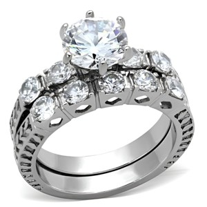 Slickblue Women’s Polished Stainless Steel Round Solitaire Wedding Ring with 8mm Clear CZ, No Plating, size 5–11 - 1 of 4