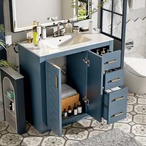 YOOCOZZ 36'' Freestanding Bathroom Vanity with Ceramic Sink,3 Drawers and Soft Closing Doors - 1 of 4