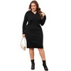 Agnes Orinda Women's Plus Size  V Neck Long Sleeve Knit Midi Pullover Hooded Sweater Dresses - 3 of 4