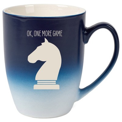 100 North Chess Knight 10 Ounce Navy Blue and White Two Toned Ombre, Comfortably Fits Your Hands, Ceramic Tea Coffee Cup Mug, Ok, One More Game