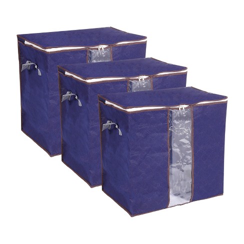 Unique Bargains Foldable Clothes Storage Bins for Clothes with Reinforced Handle Sturdy Zipper Dark Blue 3 Pcs