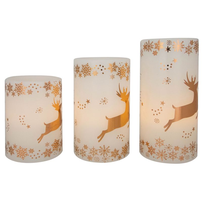 Northlight Set of 3 White Reindeer Flameless Flickering LED Christmas Wax Pillar Candles 6", 5 of 8