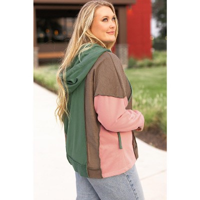 Breen Plus Size Colorblock Patchwork V Neck Hoodie