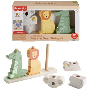 Fisher-Price Wood Baby Toy Stack & Sort Animals, 10 Wooden Pieces for Developmental Play for Infants & Toddlers Ages 1+ Years - 1 of 3