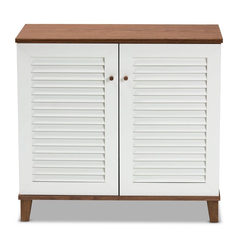 Coolidge 4 Shelf Wood Shoe Cabinet White/Walnut - Baxton Studio, 4 of 11